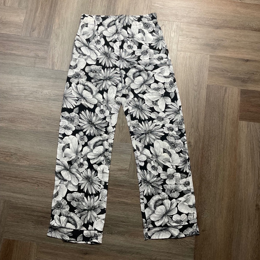 The Kooples Pants Womens XS Black White Romantic Garden Floral Silk Boho Classy